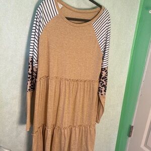 Striped and Leopard Long Sleeve Dress